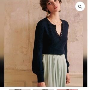 Sezane Zoe 100% Merino Wool Fancy Knit Crew